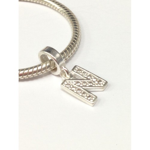 PG-203 Pingente Letra N em Prata 925 e Zirconias